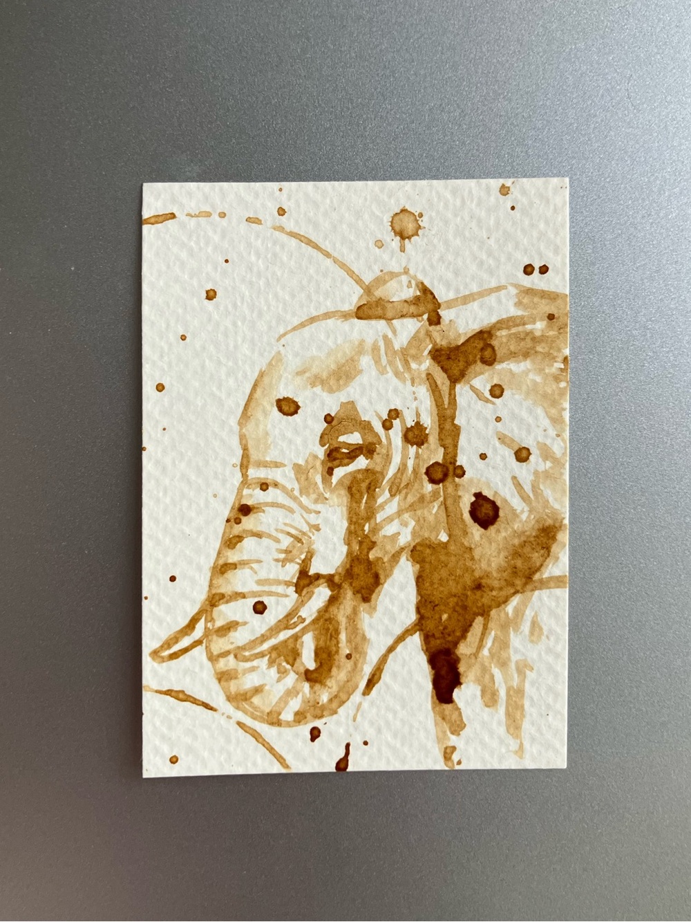 ORIGINAL coffee elephant painting animal art miniature realism aceo artwork